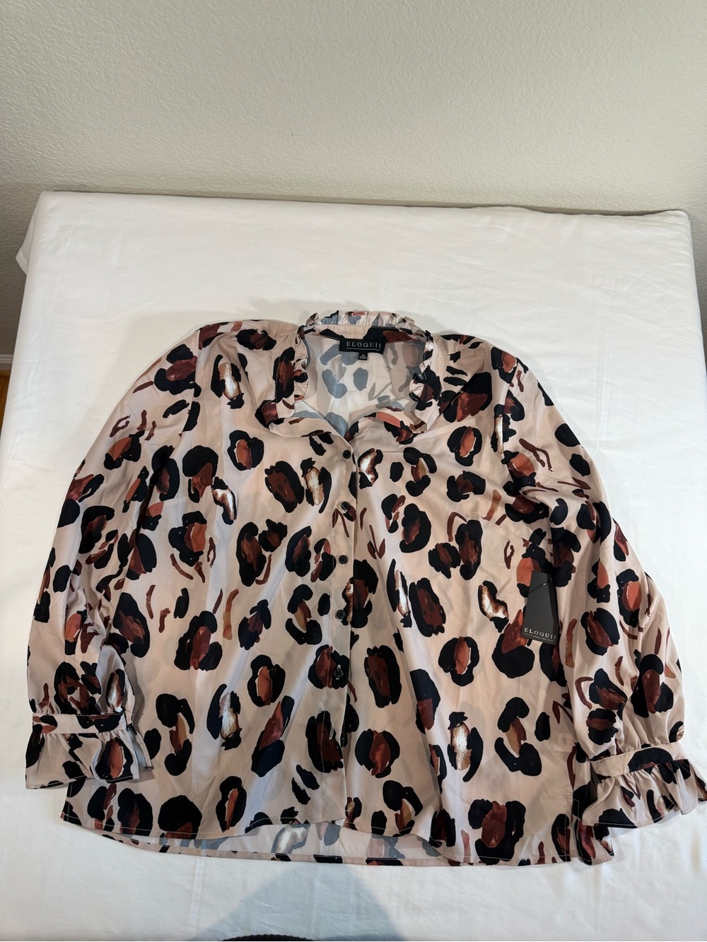Eloquii Leopard-Print Ruffle Button Blouse - Picture 4 of 9